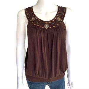 Michael Kors Brown Beaded Tank Top